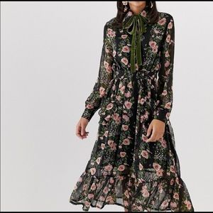 Sister Jane Floral Midi Dress - Black and Green